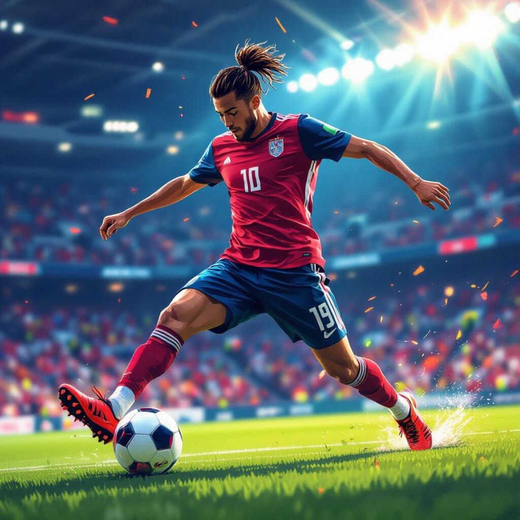 Haland Kicks Soccer Ball in Stadium, Digital Art