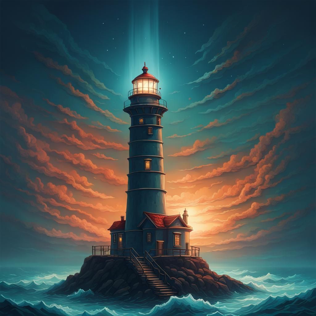 Ocean Lighthouse: Detailed Acrylic Concept Art