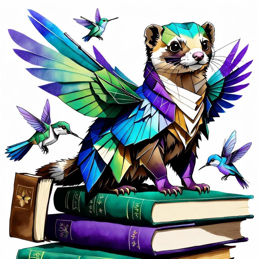 Ink Ferret with Hummingbird Wings, Graffiti Art