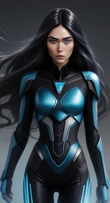 Androgynous Woman with Blue Aura in Comic Style