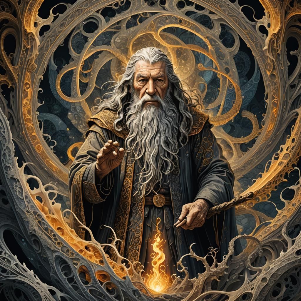 Gandalf Confronts Balrog in Fractal Dreamscape