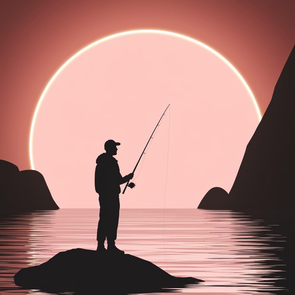 Minimalist Fisherman Silhouette at Sea