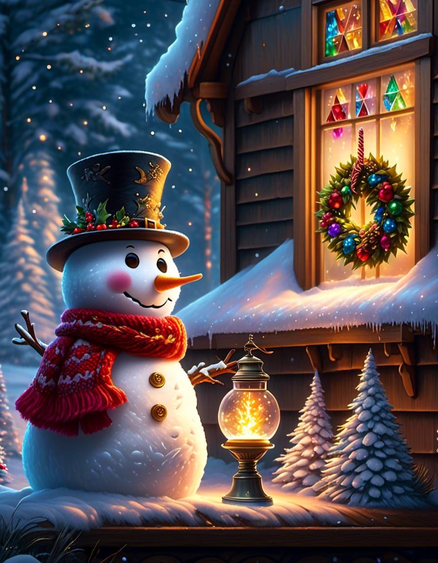 Cozy and Warm Snowman Digital Art