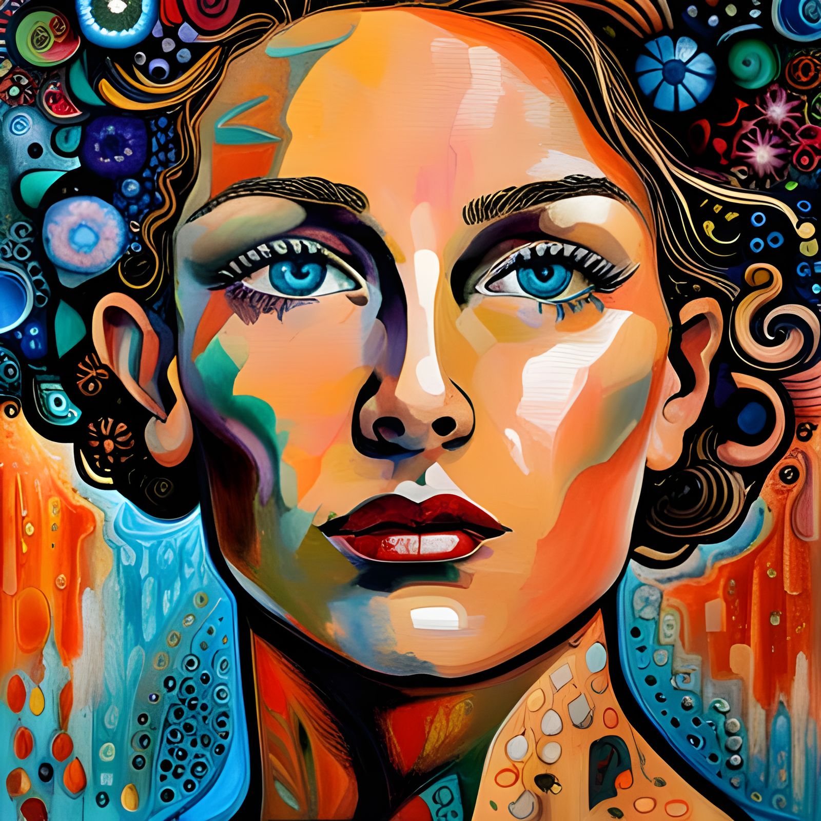 Canvas Collage of Woman in Acid Dye Style