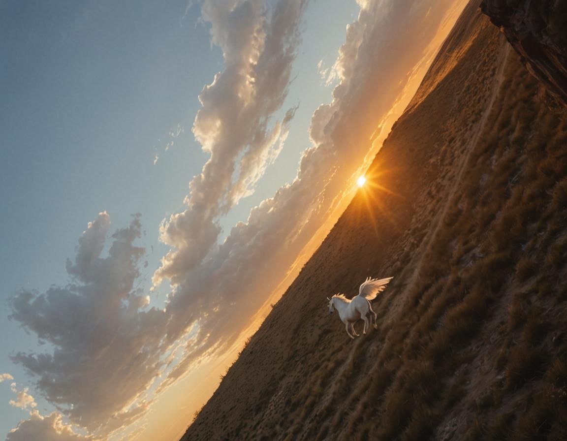Ethereal Landscape with Distant Pegasus in Cinematic Style