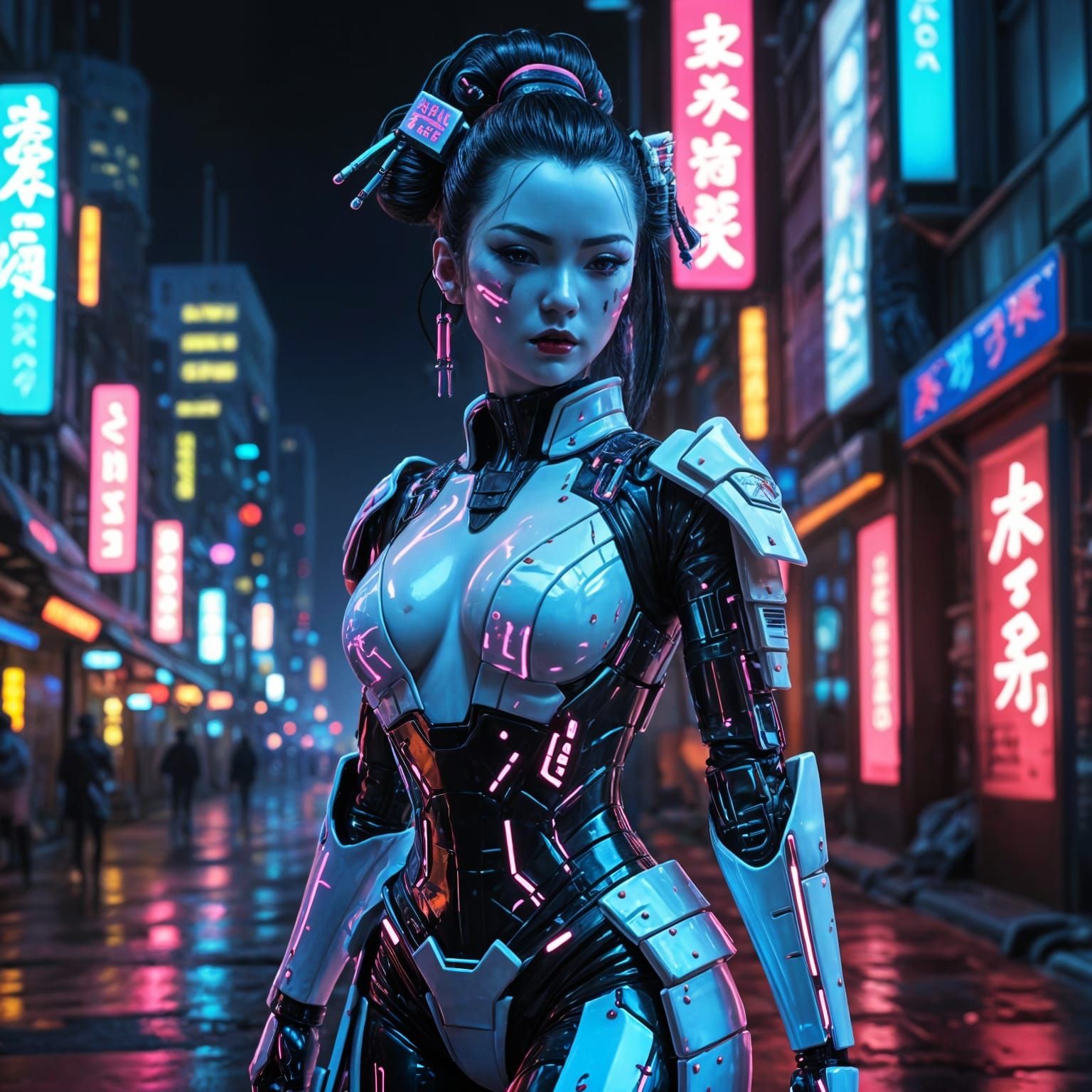 Cyberpunk Geisha Assassin Doll in Synthwave Style