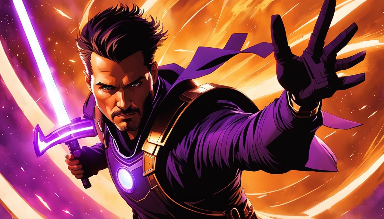 Futuristic Bard-Mage Casting Spell, Digital Illustration