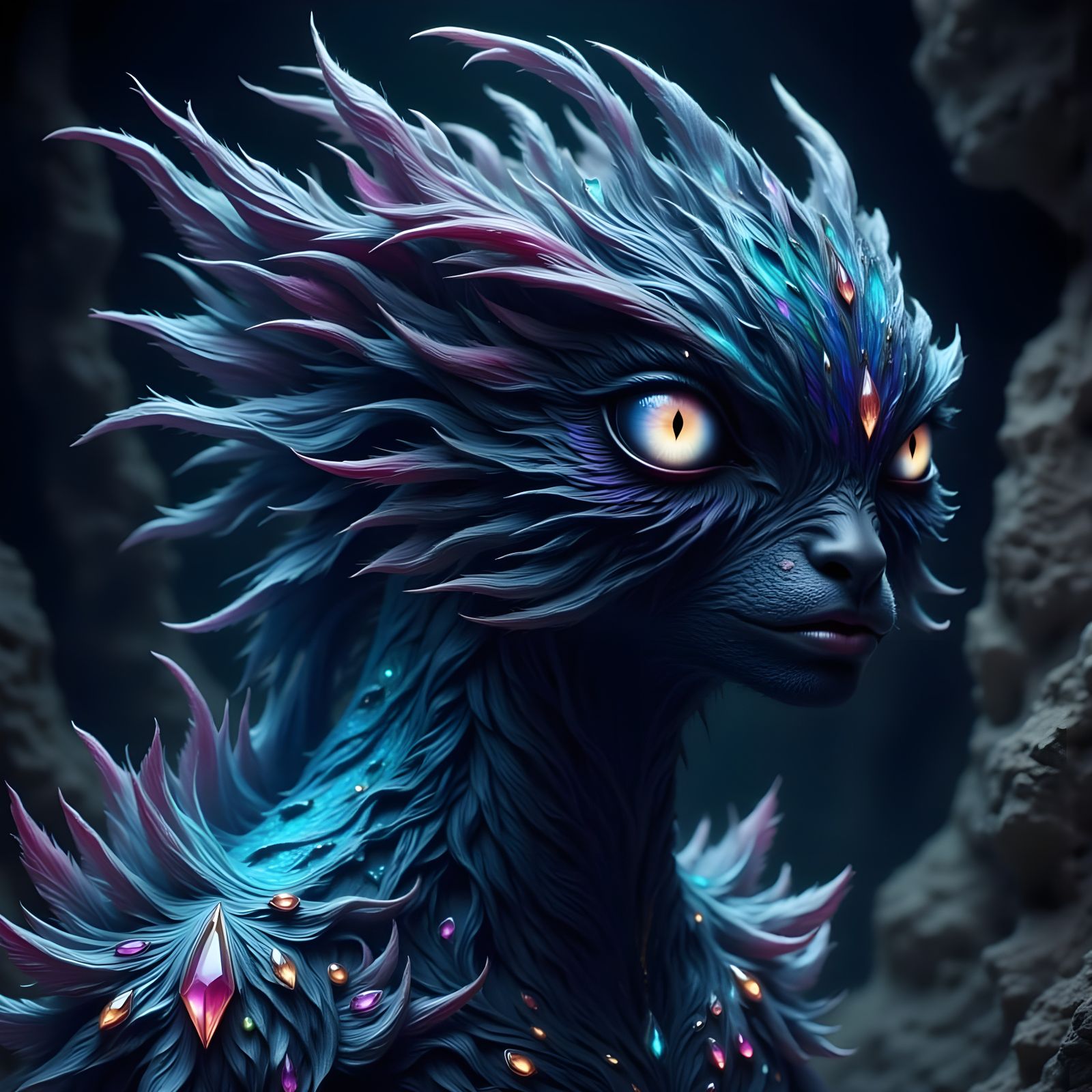 Gemstone Raven-Dragon in Firefly Cave