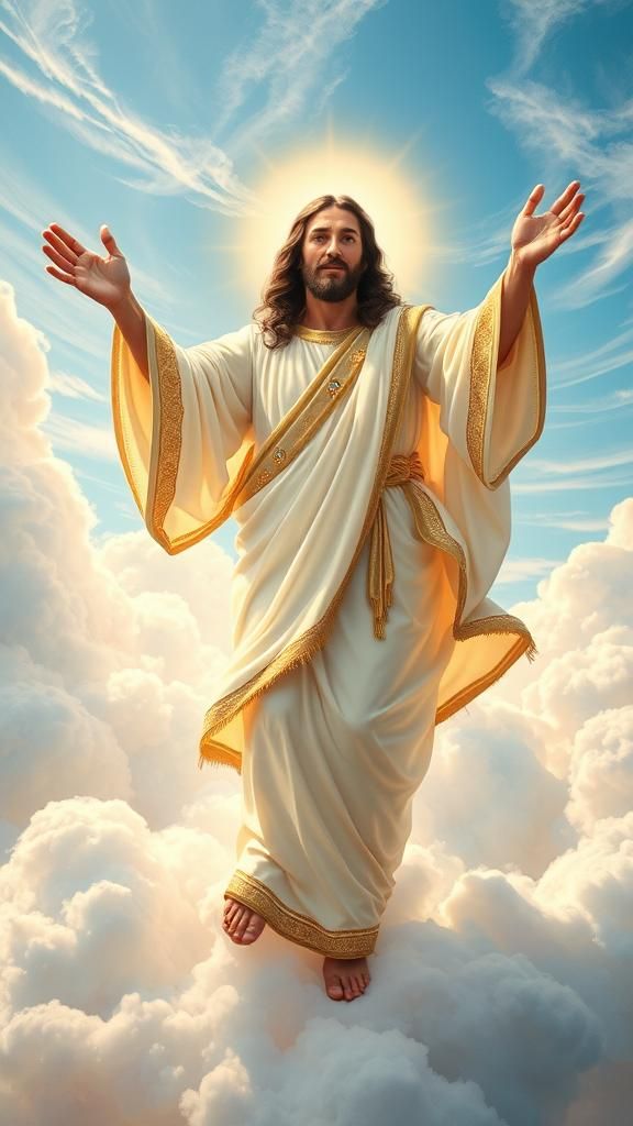Realistic image of Jesus Christ as the Messiah descending on...