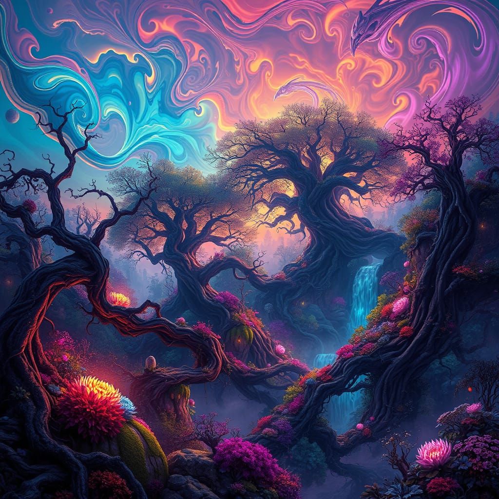 Mystical Realm of Aethoria in Vibrant, Ethereal Colors