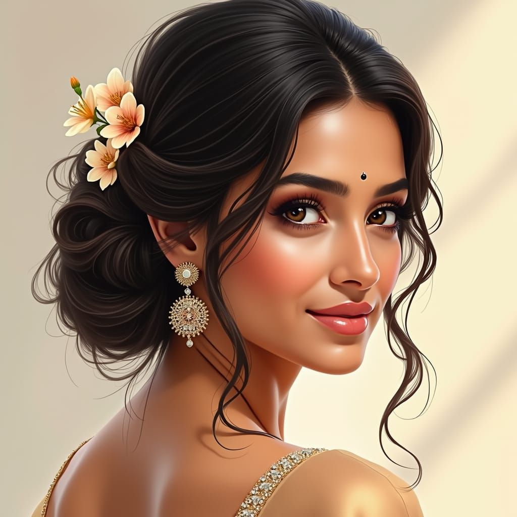 Elegant Indian Woman with Intricate Hairstyle