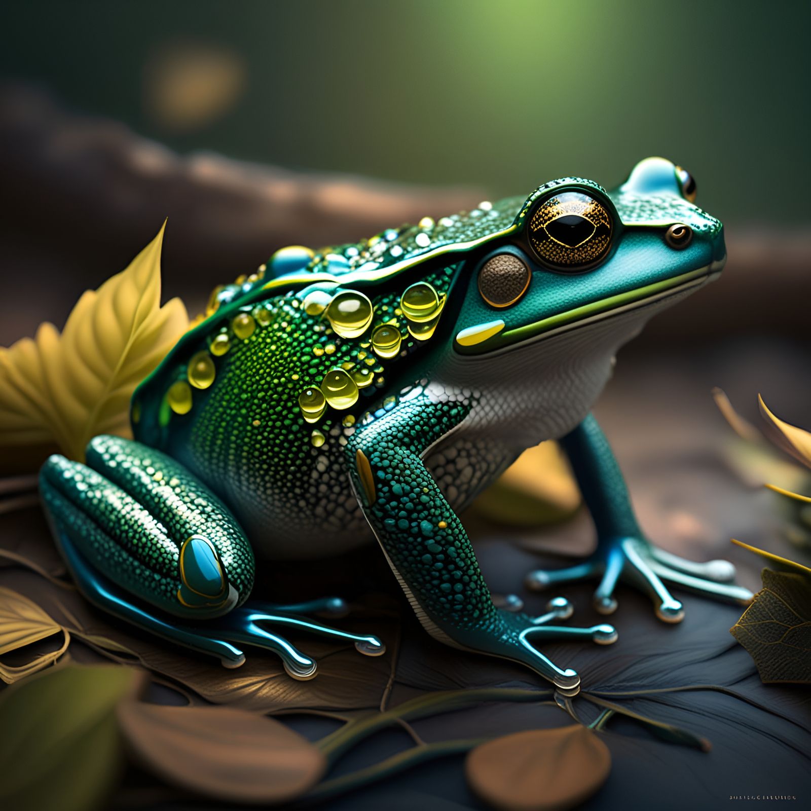 Detailed Macro Photo of Cute Frog on Leaf