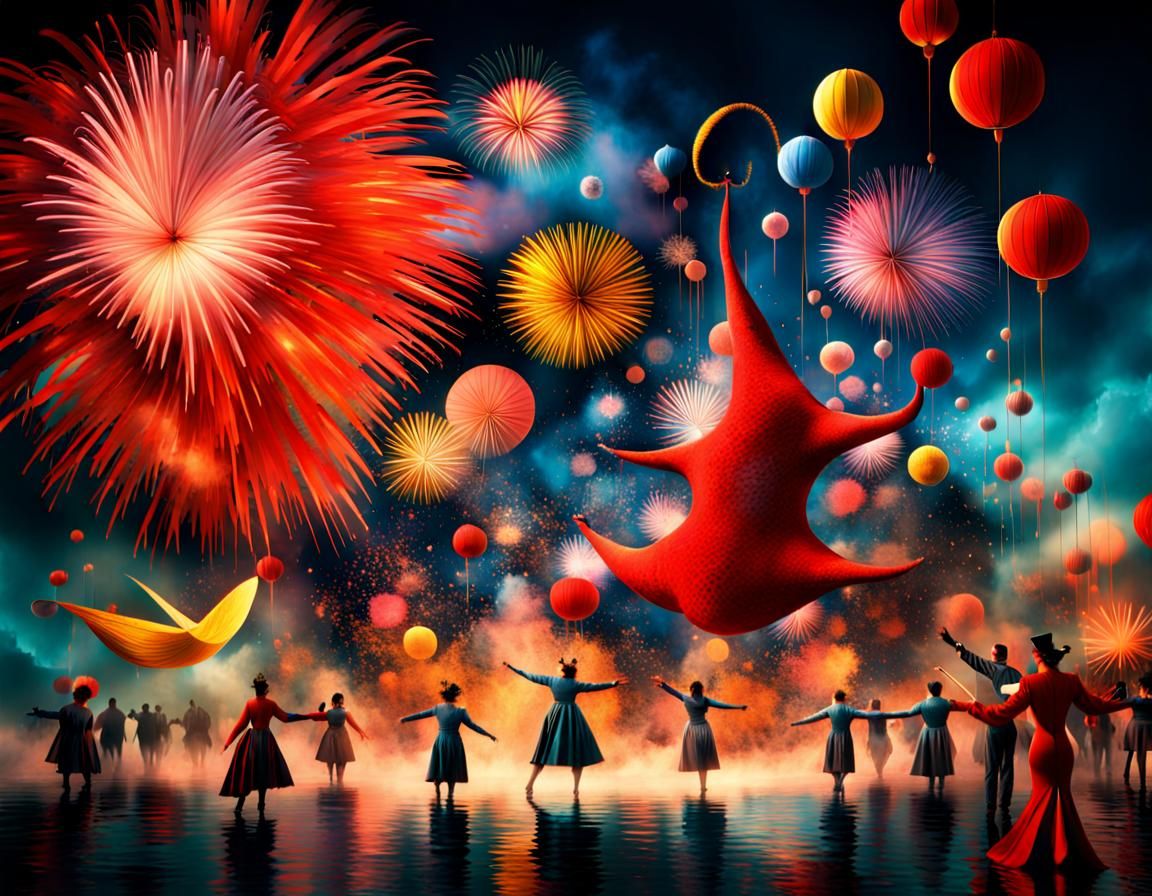 Surreal Creatures Exploding: A Maximalist Digital Painting