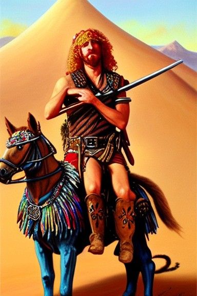 Elf Rider in Desert: Oil Painting