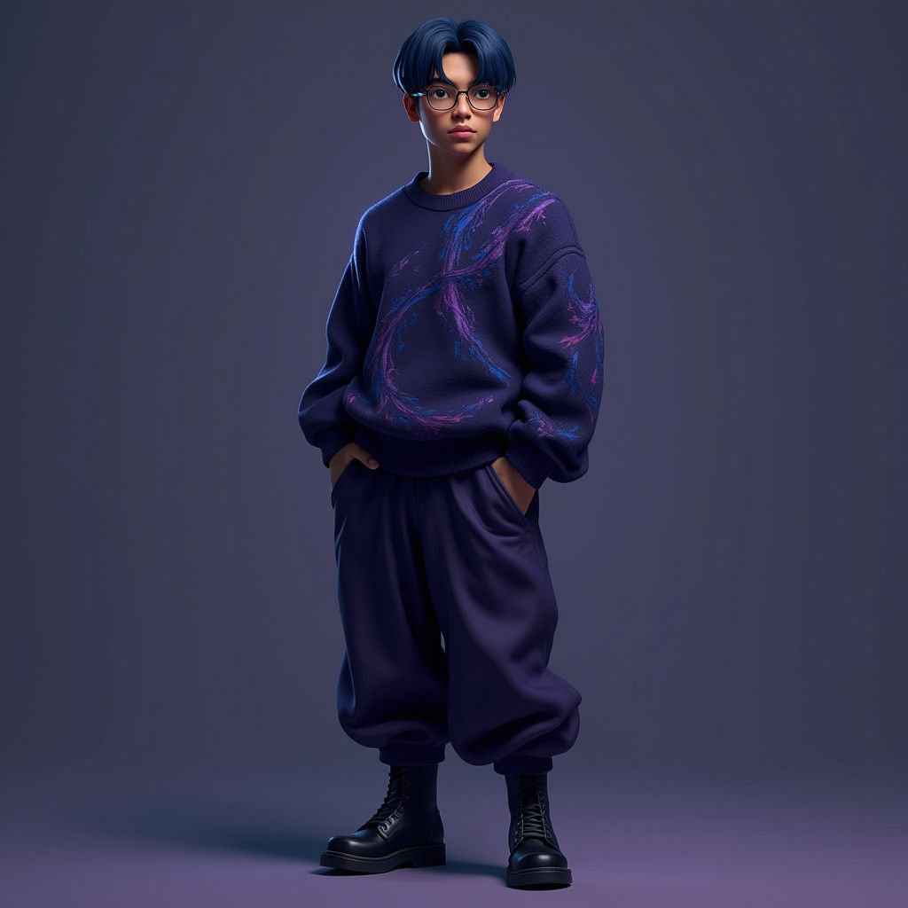 Confident Young Man with Blue Hair, Digital Art