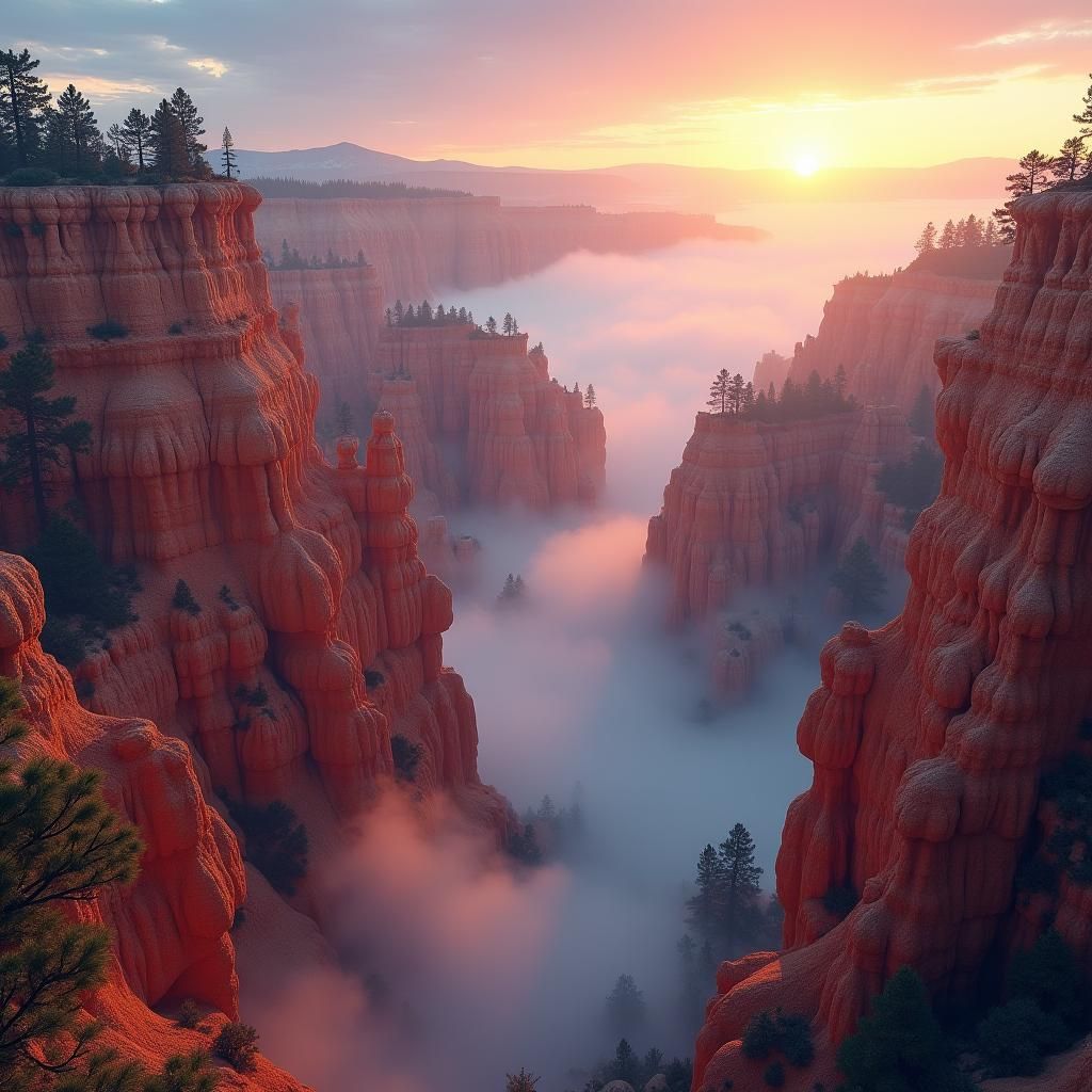 Bryce Canyon Sunrise: Ethereal Mist and Golden Light