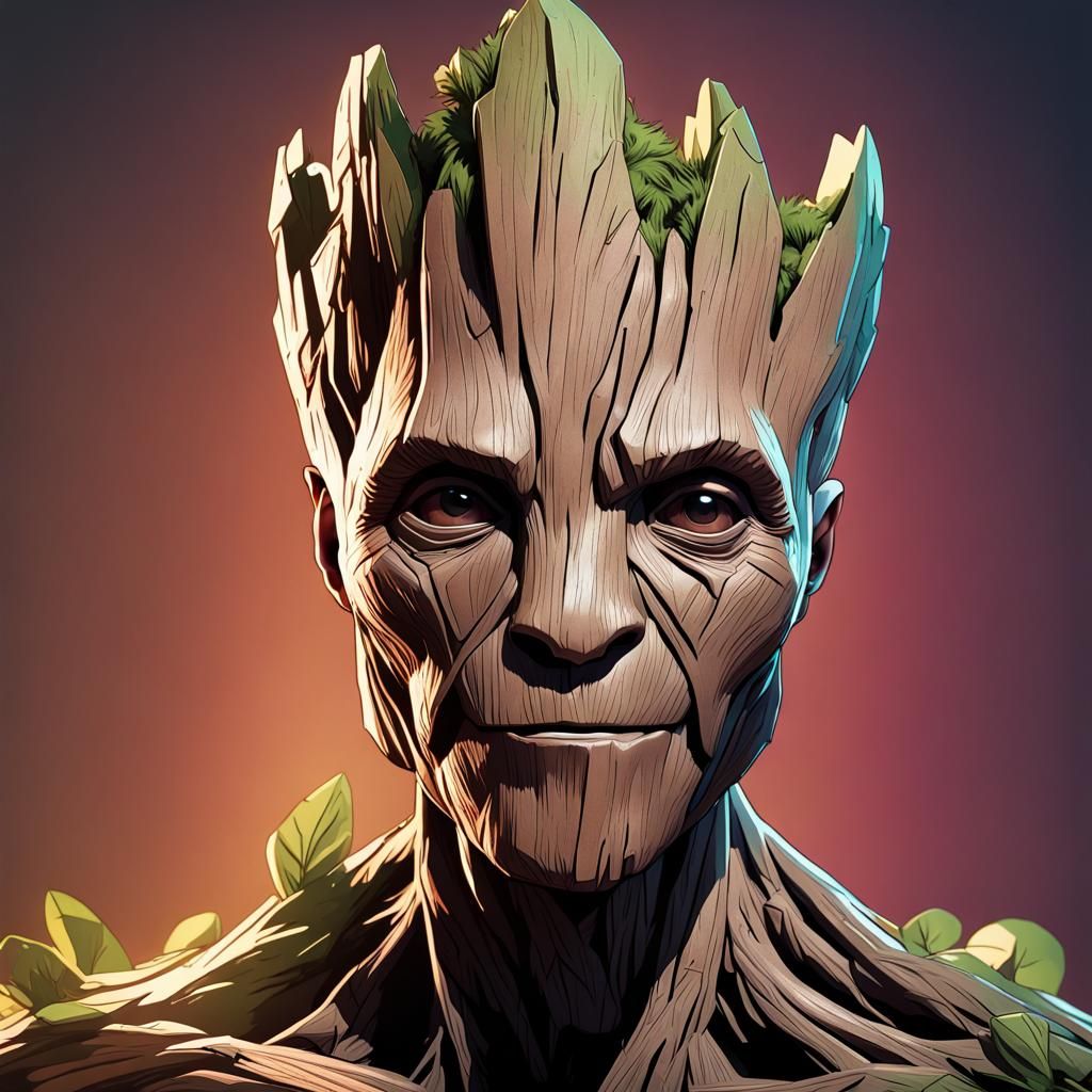 Groot Portrait in Hyperdetailed Art Nouveau Style