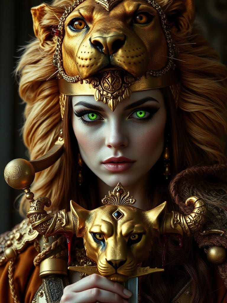 Regal Warrior in Golden Lion Armor, Ethereal Eyes