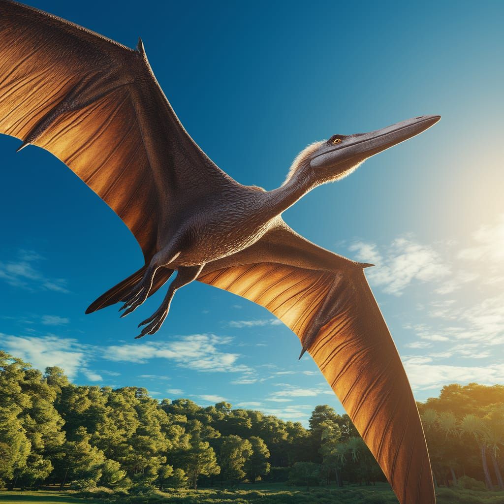 Pterosaur Soaring Above Mesozoic Forest: Hyperrealistic Phot...