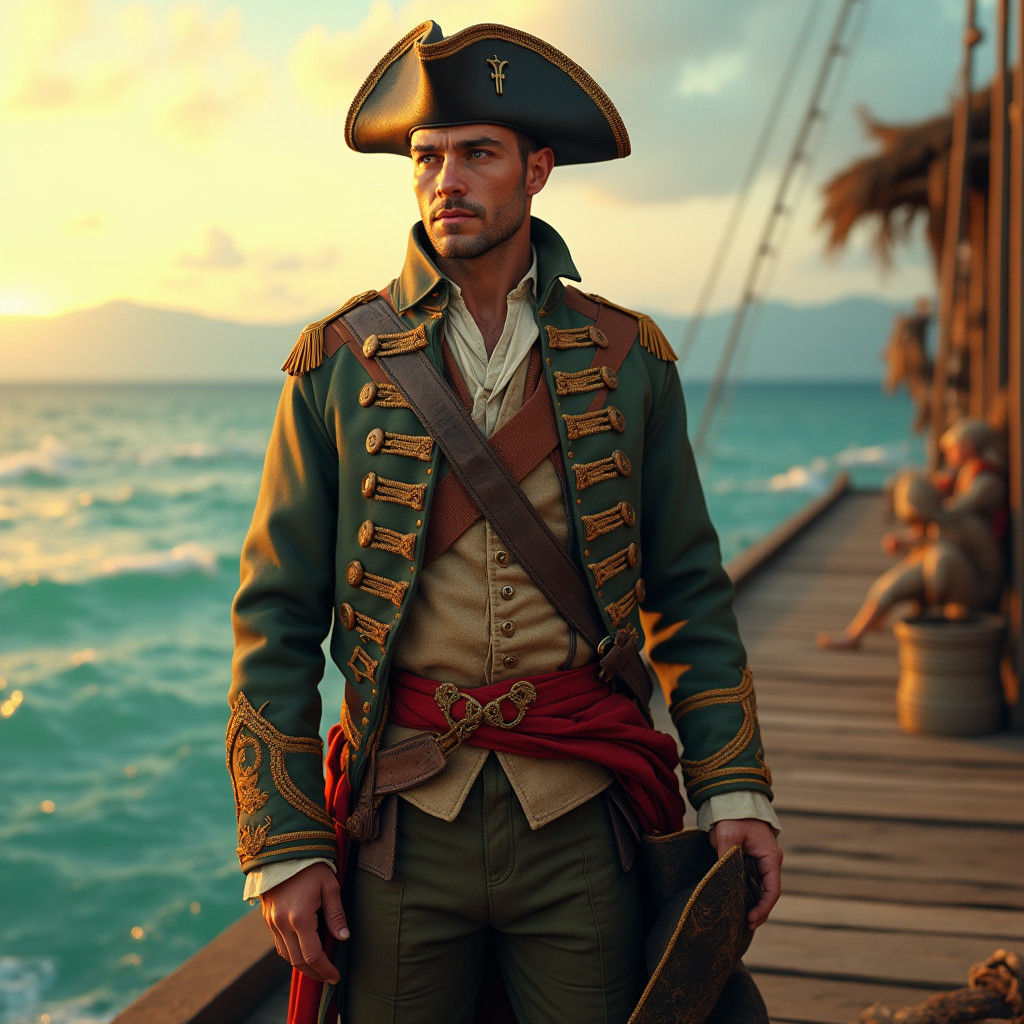 18th Century British Soldier on Caribbean Dock