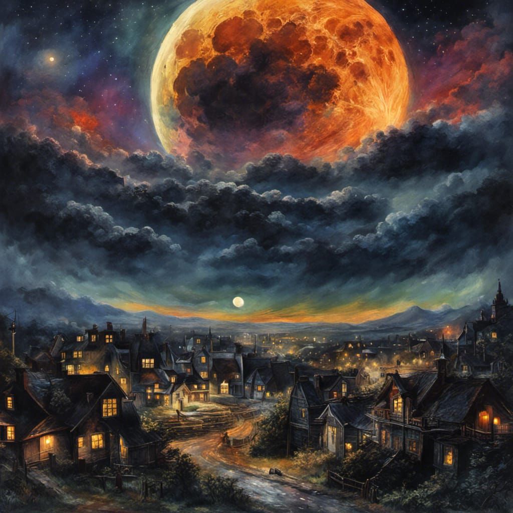 Epic Moon Over Skylinepunk Cult Compound