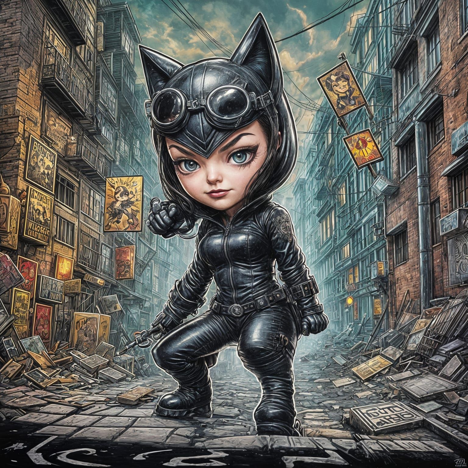 Anarchist Chibi Catwoman in Graffiti Alley: Comic Art