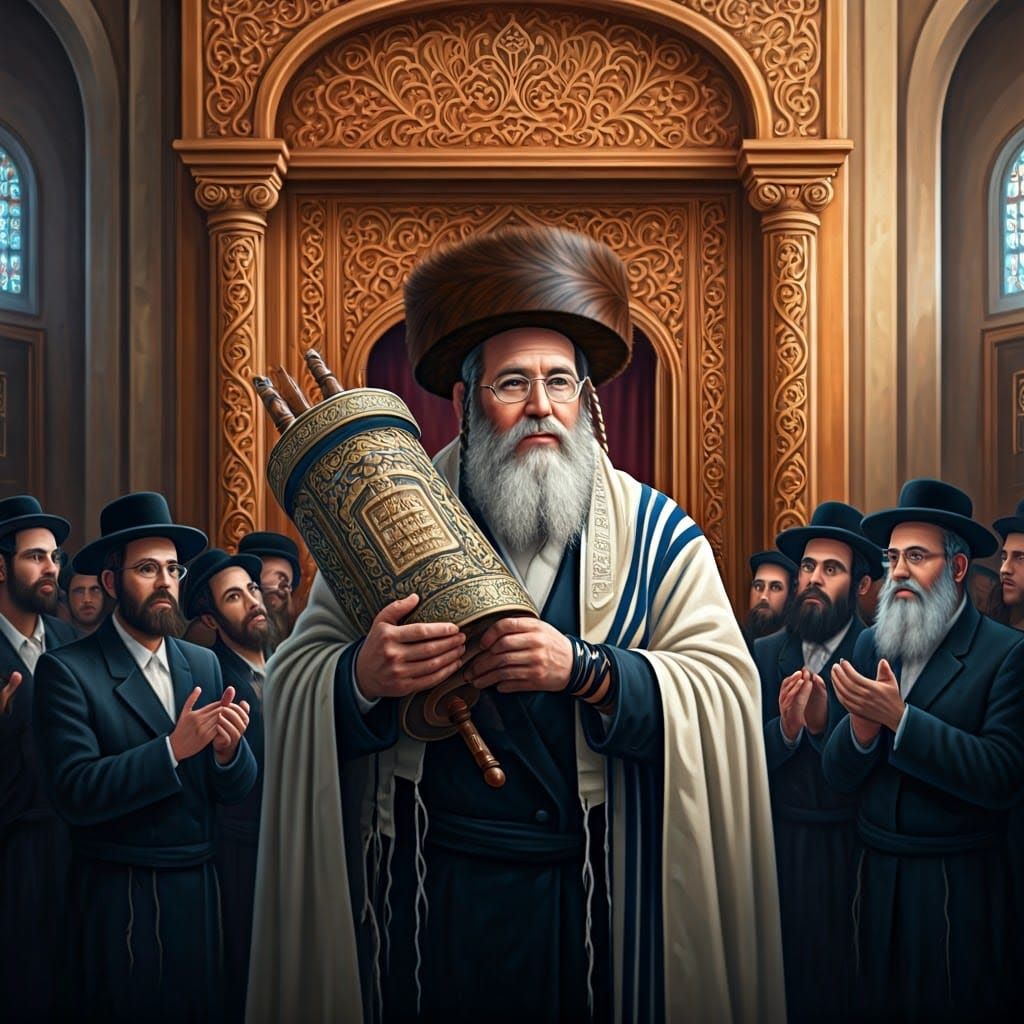 Orthodox Jew with Torah Scroll in Chagall Style