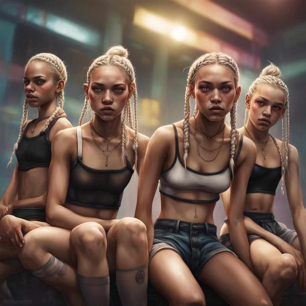 Hyperrealistic Skater Girls in Colorful Digital Art