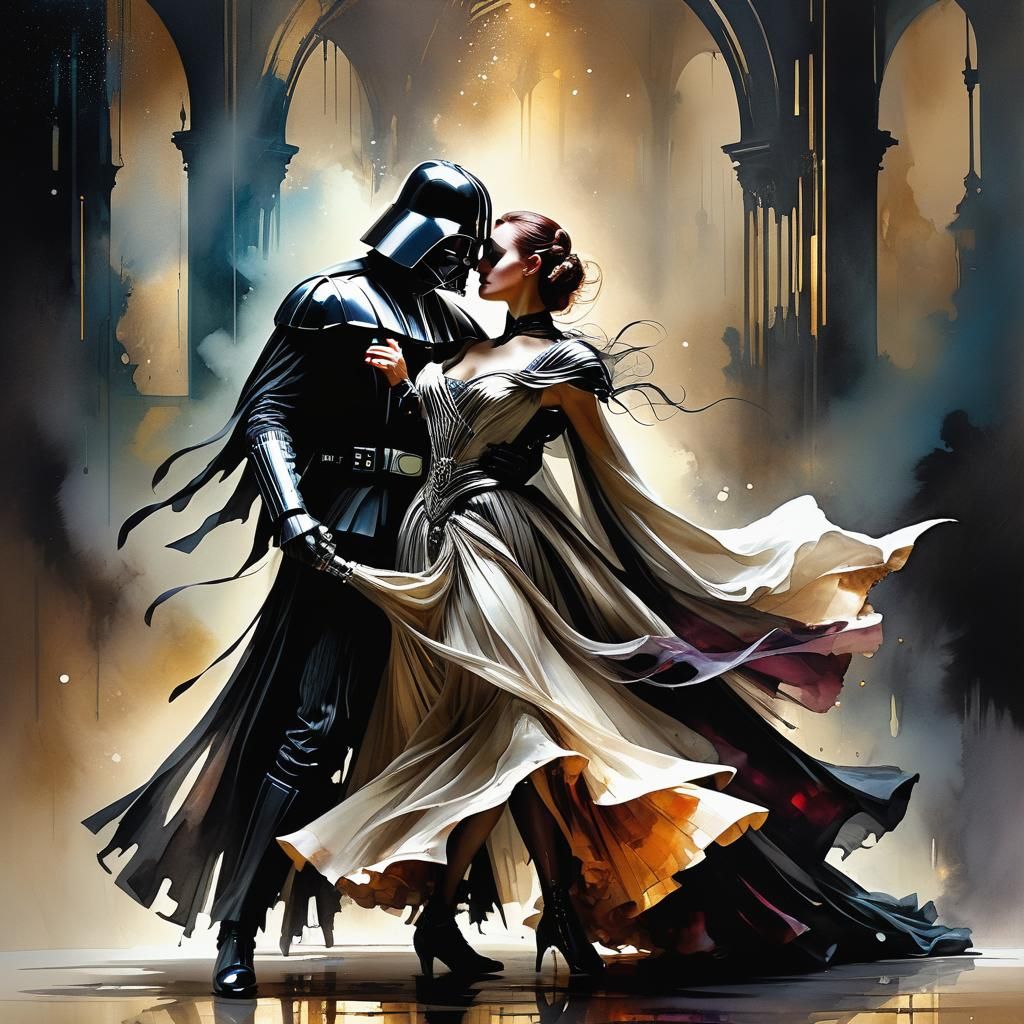 Cyberpunk Darth Vader Dances in Moody Ballroom