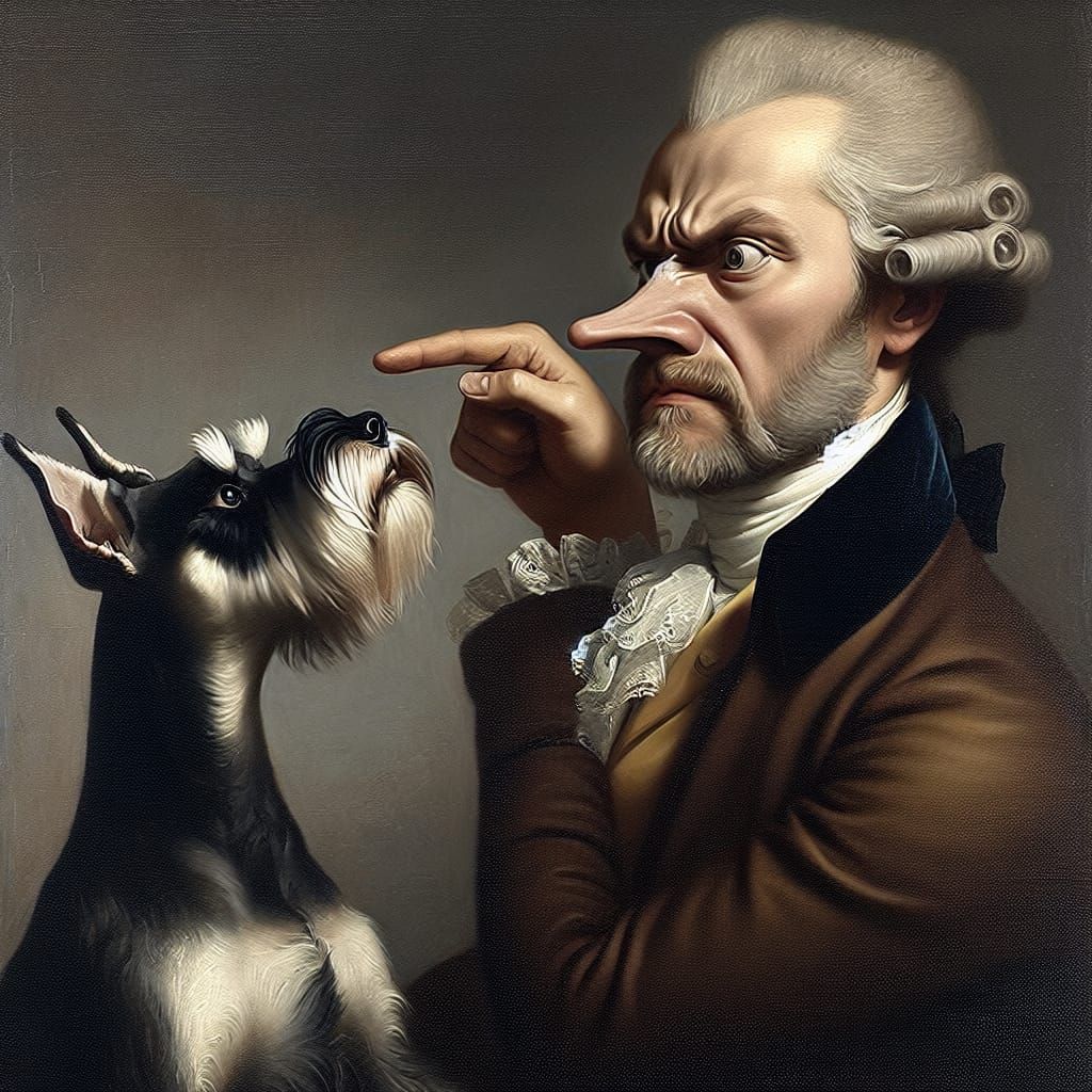 Aristocrat and Schnauzer in 18th-Century Oil Painting Style