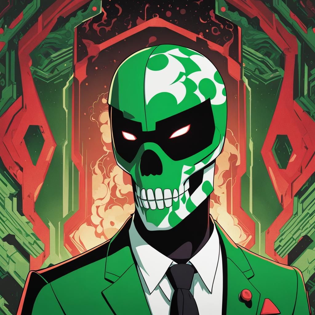 Futuristic Man with LED Skull Mask in Hazbin Hotel Style