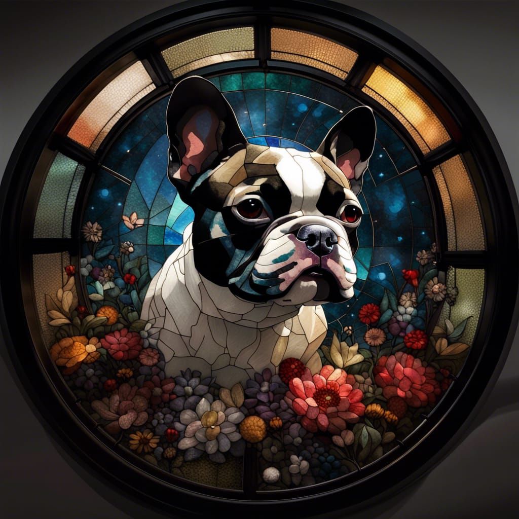 Stained Glass French Bulldog with Constellations