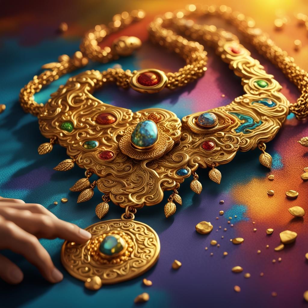 Ornate Scythian Gold Necklace in Splash Art