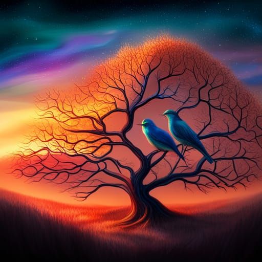 Psychedelic Bird Conference: A Colorful Charcoal Drawing