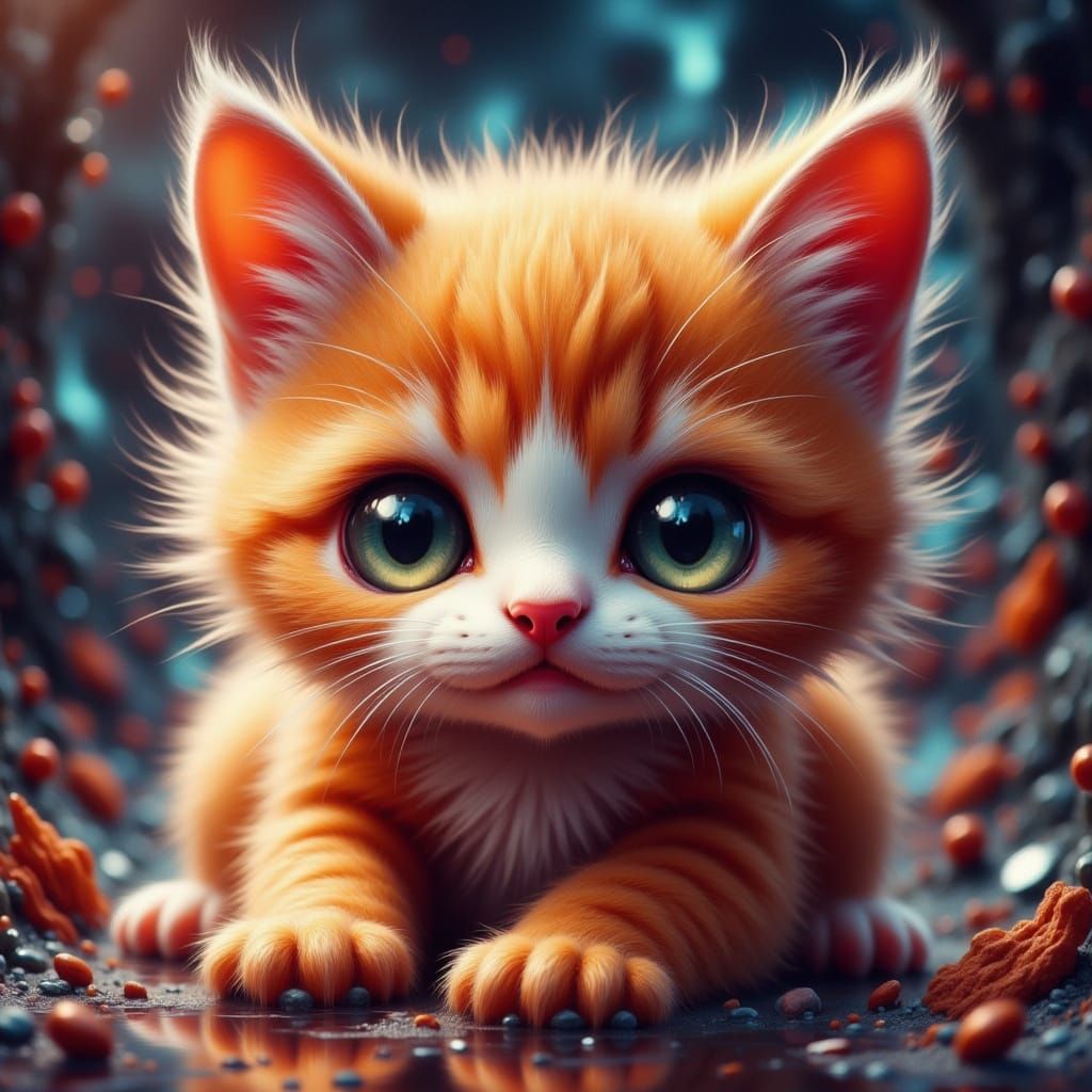 Whimsical Feline Scene in Earthy Anime Style