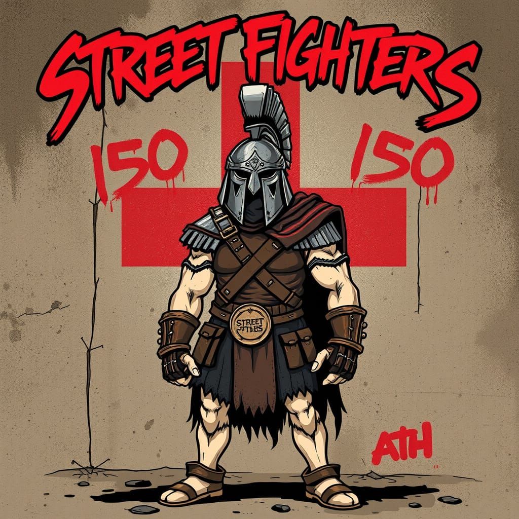 Spartan Warrior Graffiti Art in Underground Animation Style