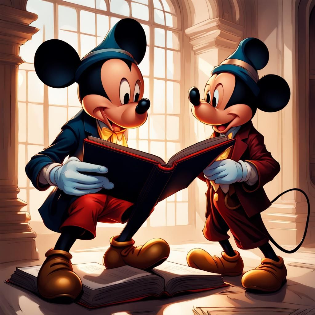 Mickey mouse & his friend reading a comic book