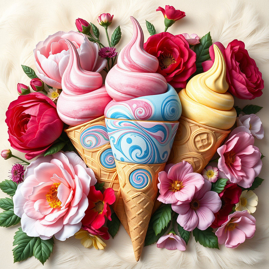 Flowers and Ice Cream: A Whimsical Surrealist Arrangement