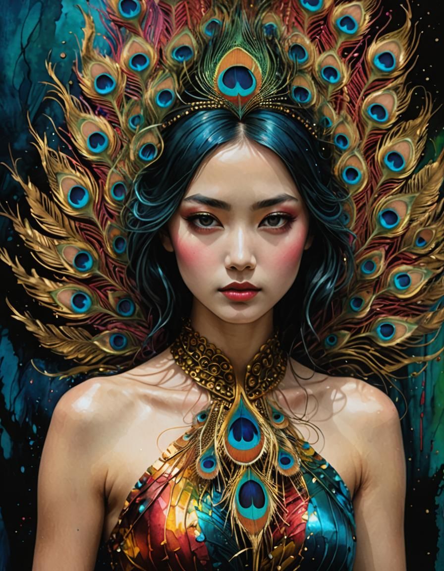 pretty girl with beautiful feather headdress