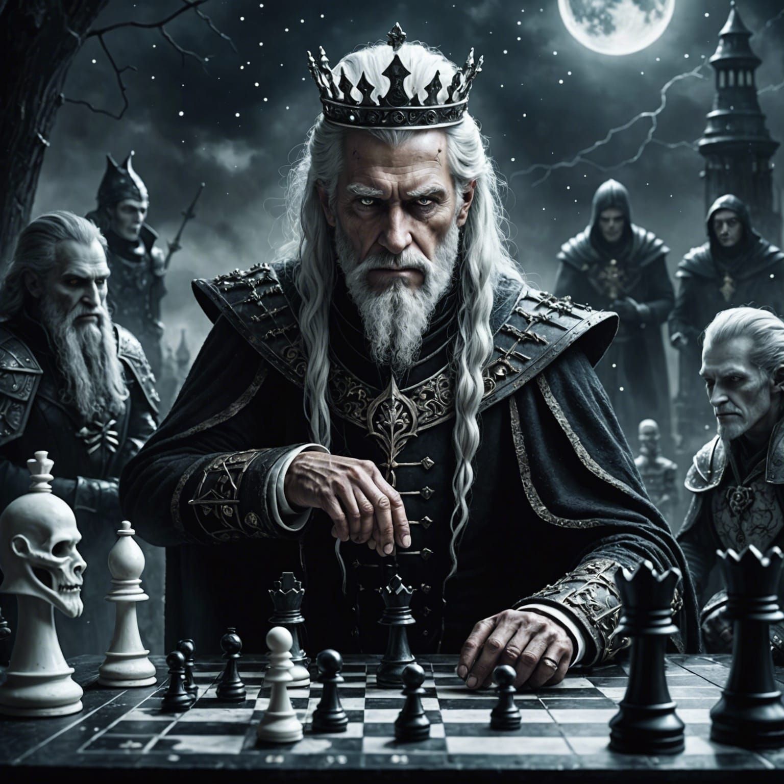 Living Chess Game in Dark Fantasy Style