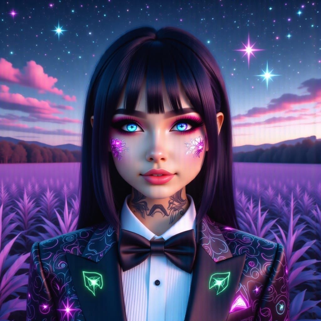 Alien Paradise Double Exposure with Woman in Tuxedo