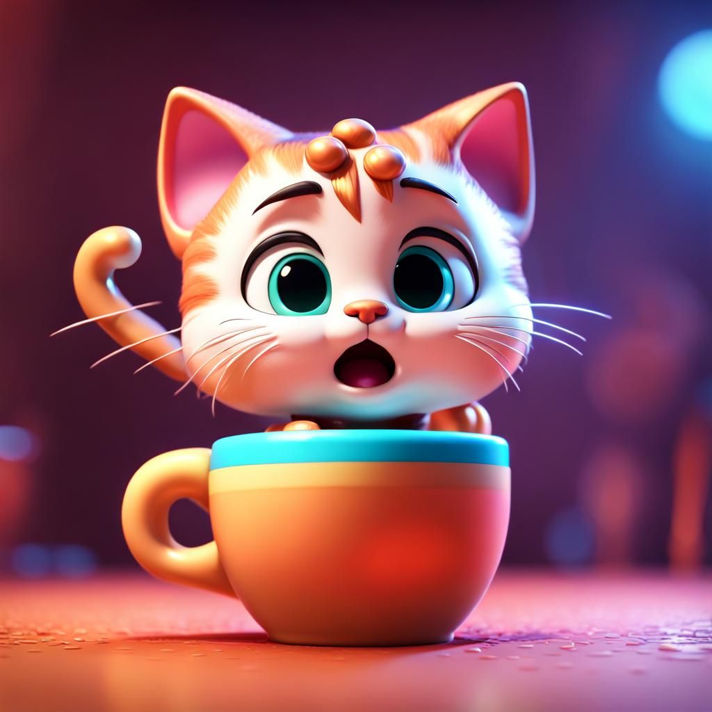 Cinematic Chibi Kitty in Bright Digital Art