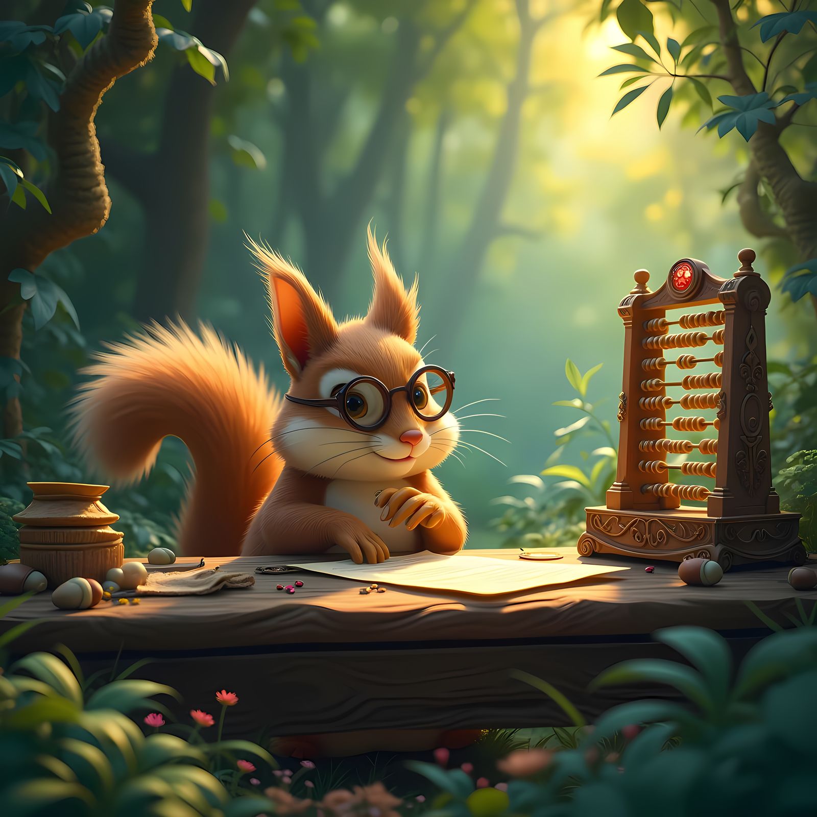 Fantasy Squirrel Accountant in Forest: Detailed Matte Painti...