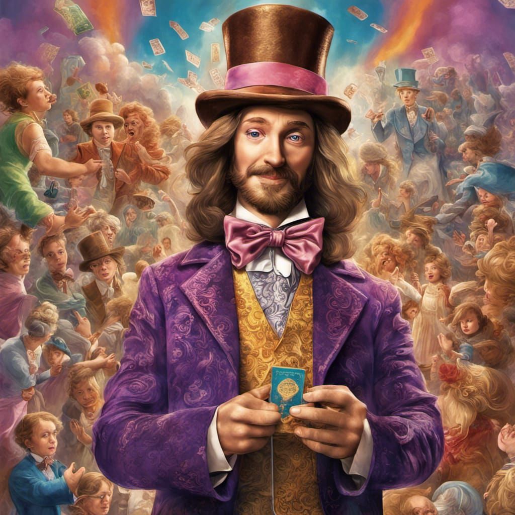 Jesus as Willy Wonka with Cherubs in Fantasy Art