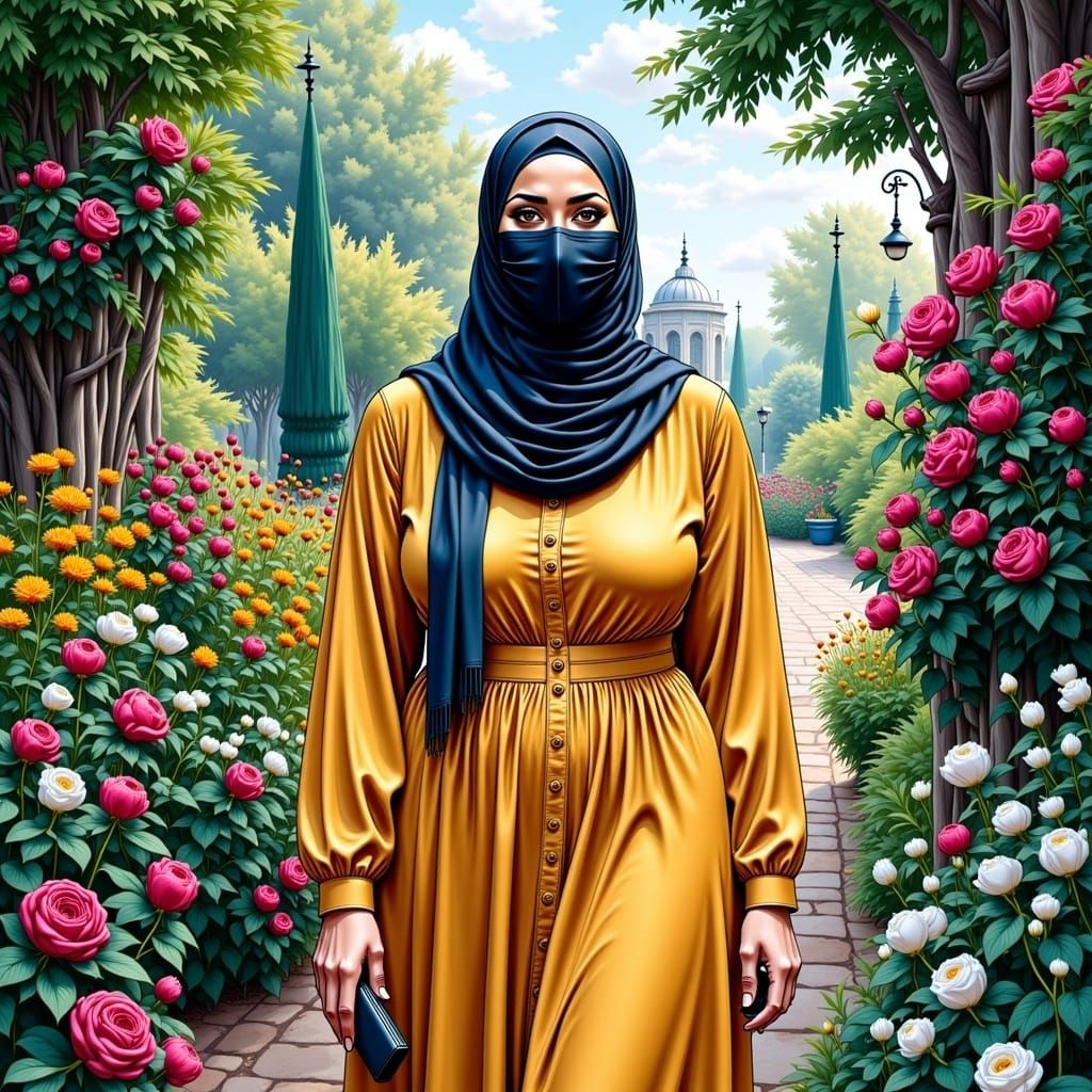 Vintage Comic Portrait in Botanic Garden