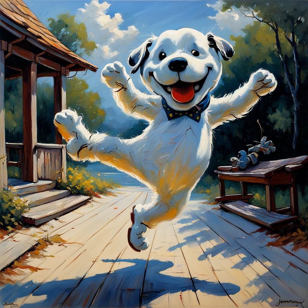 Snoopy's Happy Dance in Oil Paint