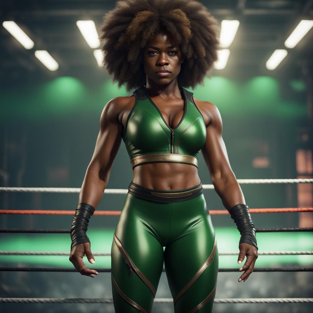 Confident Black Female Wrestler in Detailed Digital Painting
