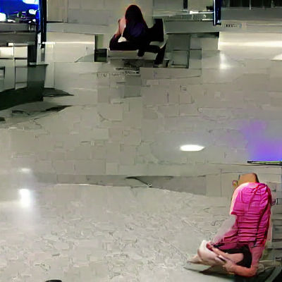 Sad Girl Alone in Airport at Night