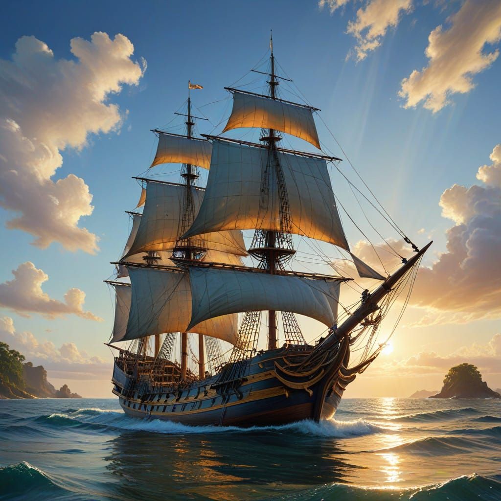 18th Century Sailing Ship in Tropical Paradise