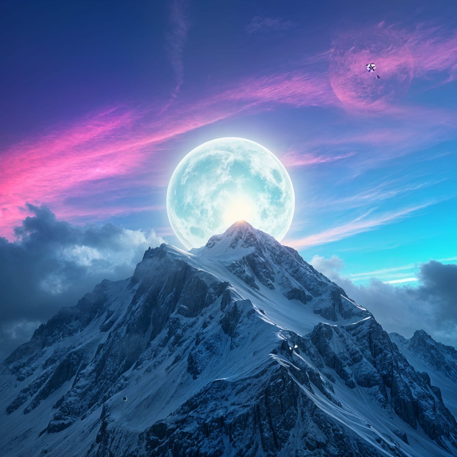 Crystal Ball on Majestic Mountain Peak in Dreamy, Ethereal S...